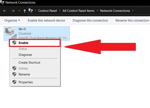 Adapter WiFi bị disable trong Windows