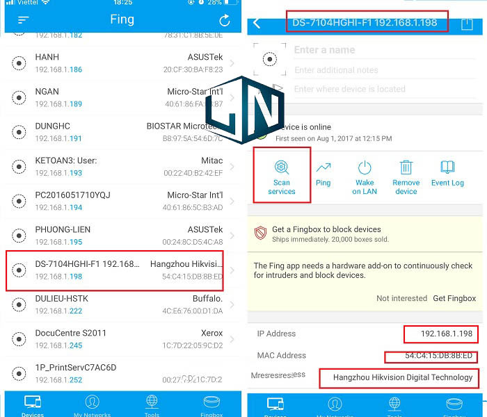 Dùng Fing để seach ip hack camera quan sát