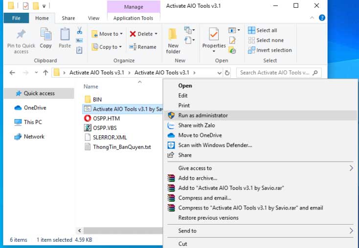 Nhấn phải vào file Activate AIO Tools Nhấn phải vào file Activate AIO Tools