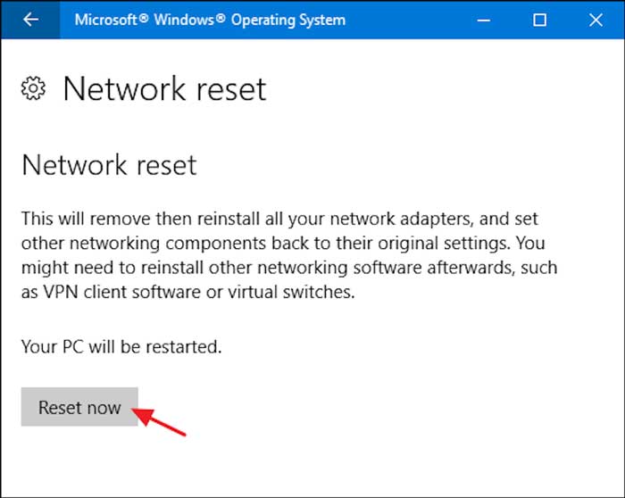 Reset Network trên Windows